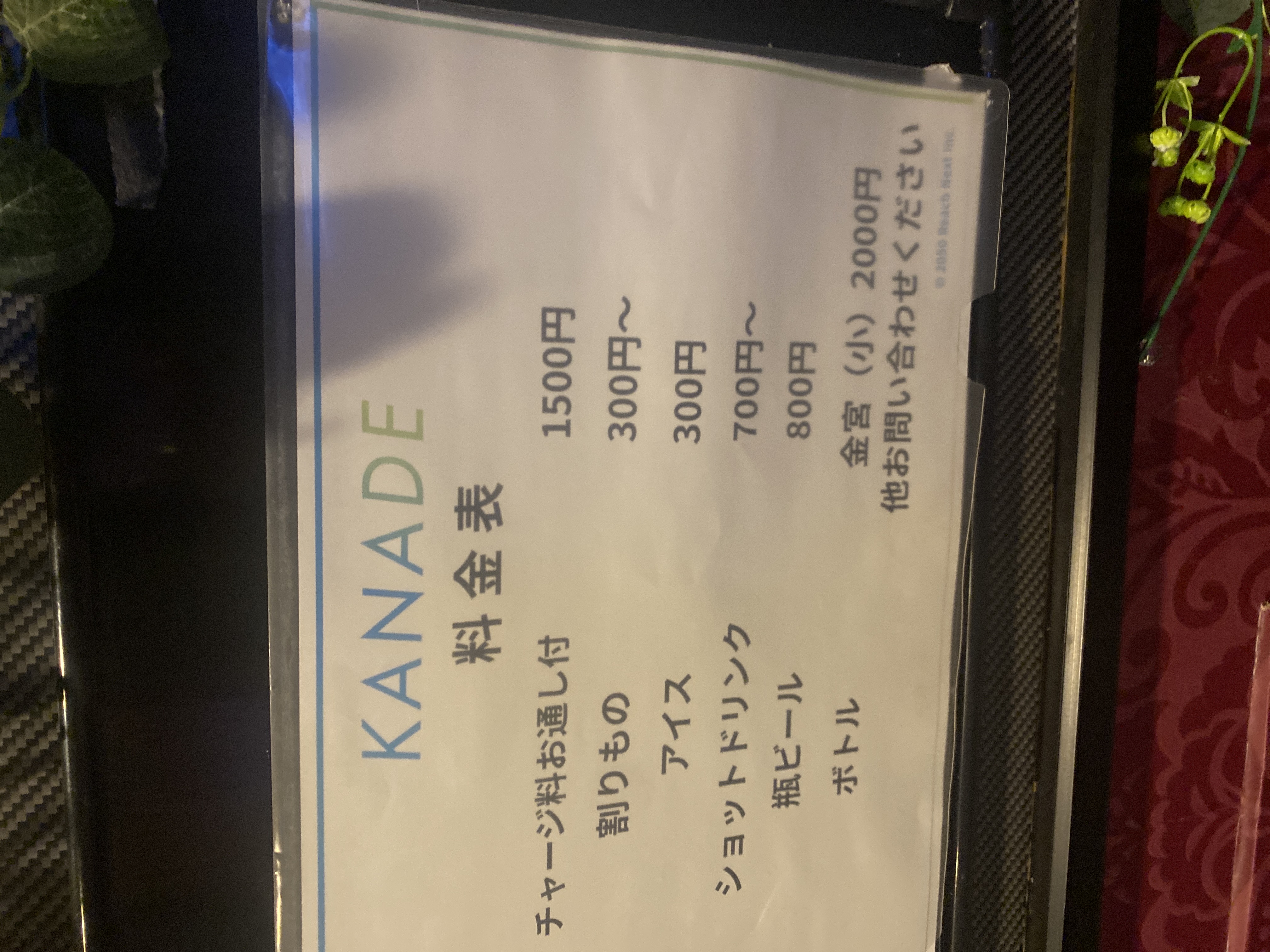 スナックKANADEのメニュー